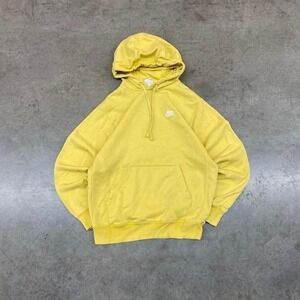Nike Hoodie Yellow Embroidered Swoosh Y2K Pullover Men's S